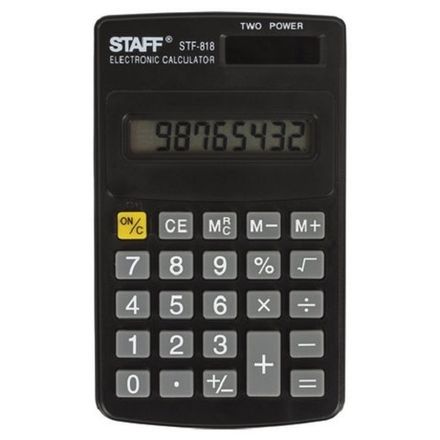 Калькулятор карманный Staff, 8 разрядов, STF-818, двойное питание, 102х62мм, черный
