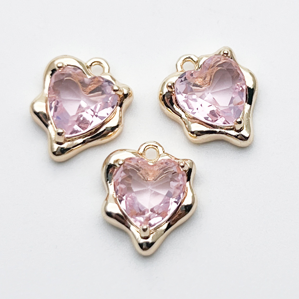 Подвеска Сердце, цвет золото + розовый, размер 13*10 мм, цена за 1 шт