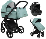 Детская коляска Roan Esso Кожа 3 в 1 с автокреслом Pituso Baesa Pro Black ESSK/214/1 Misti Mint/Grey/руч.Черный