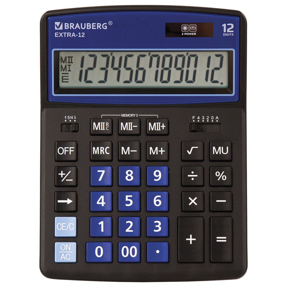 Калькулятор настольный BRAUBERG EXTRA-12-BKBU (206x155 мм) 12 разрядов двойное питание черно-синий