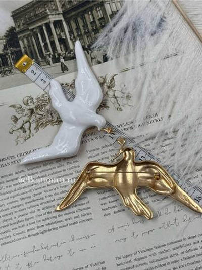 Брошь "Птица" белая эмаль Скиап.