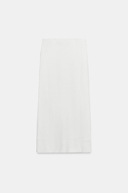 ZARA ТРИКОТАЖНАЯ ЮБКА МИДИ В РУБЧИК, БЕЛЫЙ
