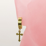 Клипса кольцо с подвеской "Крест" для имитации пирсинга уха. Сталь 316L, золотое анодирование. Цена за одну штуку.