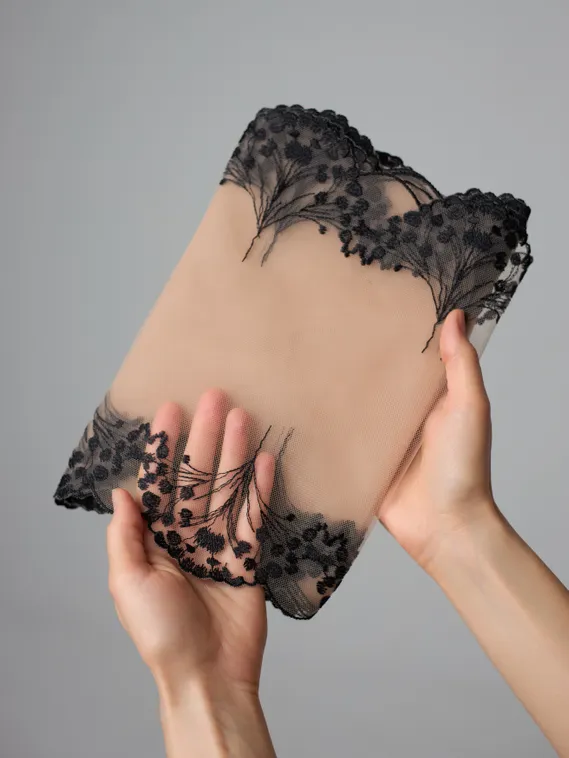 05-177 ОПТ Вышивка на неэл. сетке 25 см, бежевый 775 /черный 170