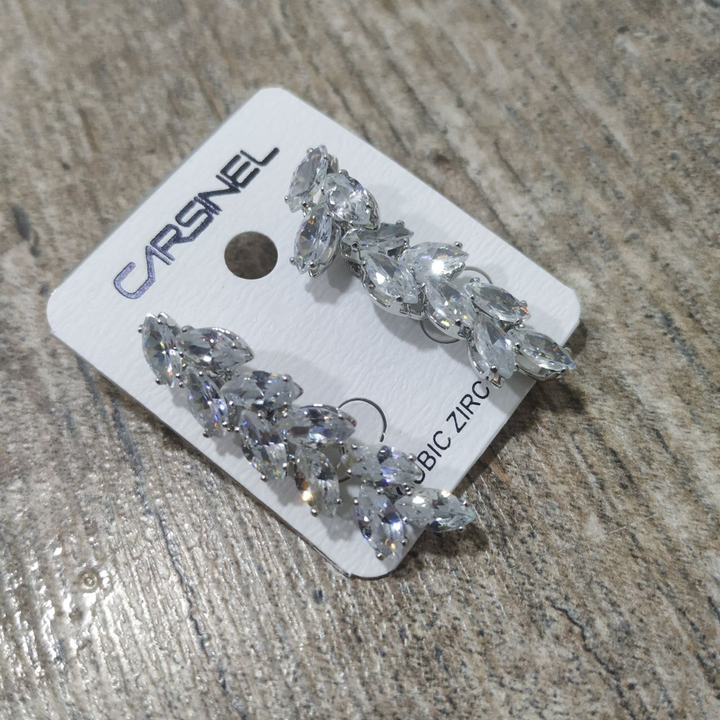 Серьги-гвоздики Cubic Zirconia Веточка 10 листков цвет прозрачный металл серебристый