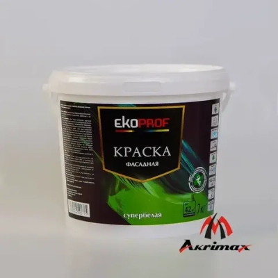 Краска Фасадная Akrimax 7 кг, атмосферостойкая, влагостойкая для наружных и внутренних работ, без запаха, быстросохнущая водно-дисперсионная, акриловая, матовое покрытие, белый