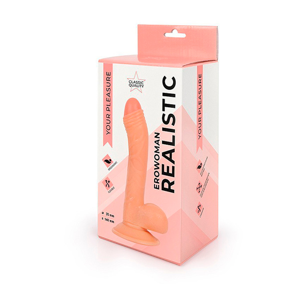 Телесный фаллоимитатор с мошонкой 18,5см Bior Toys Erowoman ER-30055