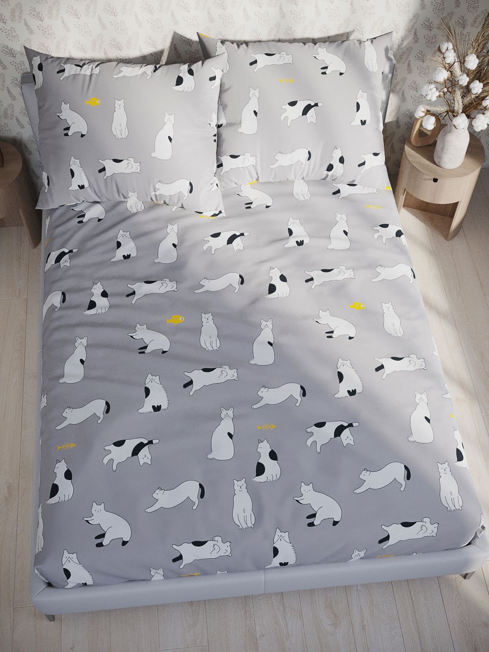 Постельное белье поплин Сказка "Локи" семейное  Наволочка 50х70 см 2 шт Простынь на резинке 160x200 см Пододеяльник 145x215 см 2шт