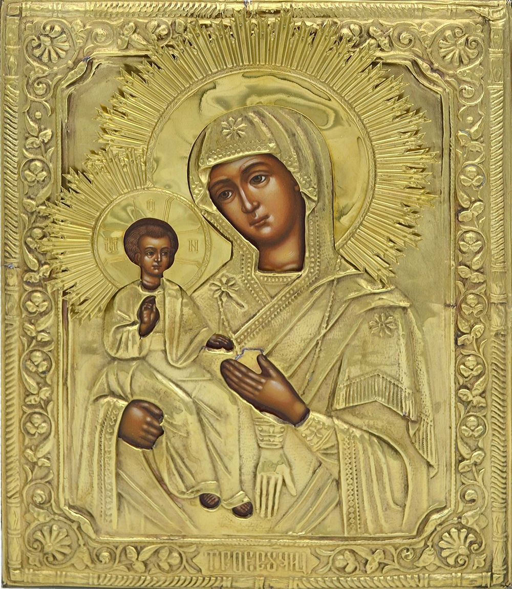 Троеручица. Старинная писанная икона Божией Матери в окладе
