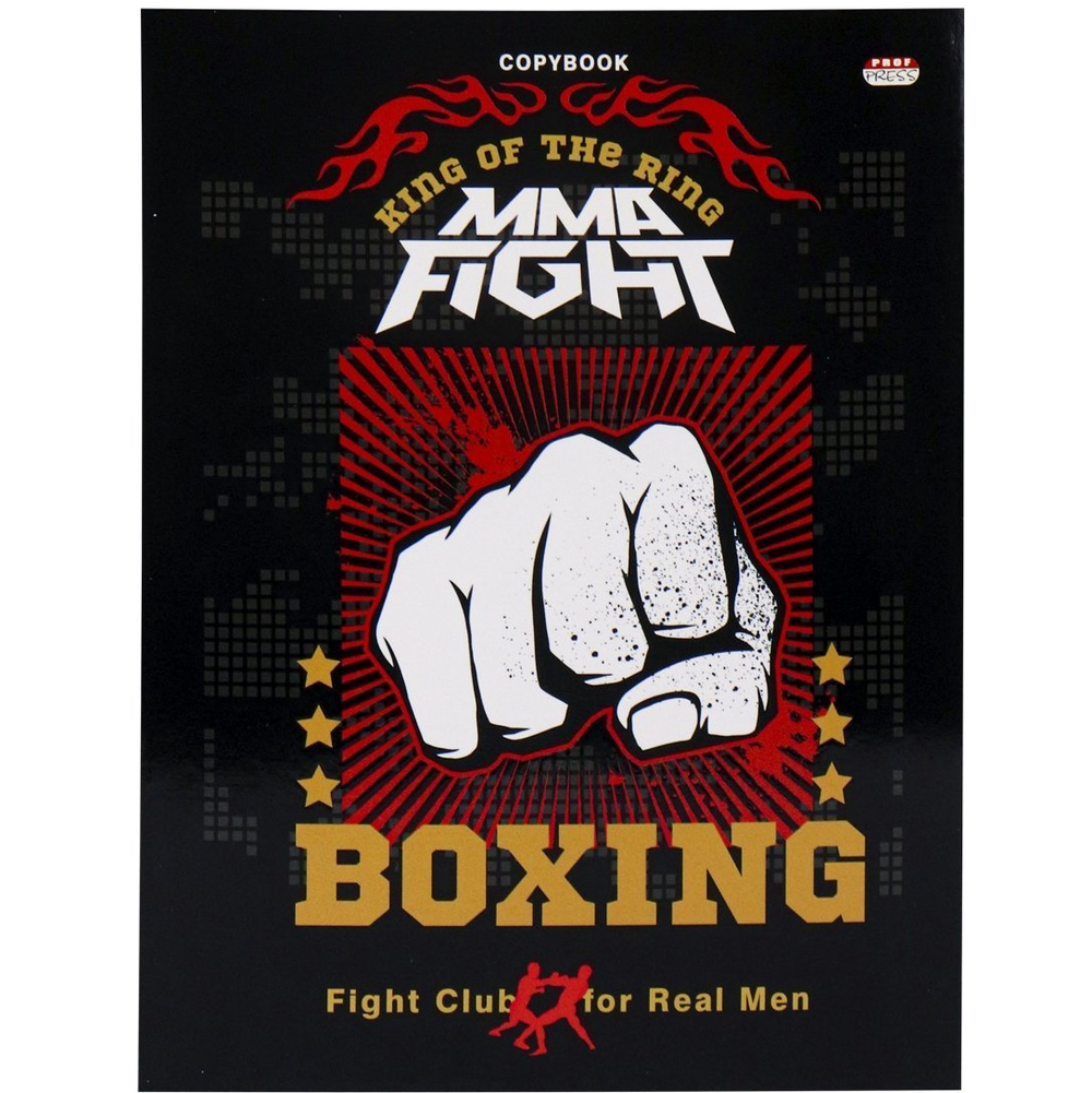 Тетрадь 48л., А5, клетка, Проф-Пресс, "Мужской спорт" скрепка, мелованный картон, выб.лак, 5 дизайнов в спайке