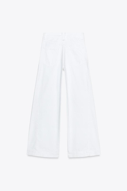 ZARA ДЖИНСЫ Z1975 WIDE-LEG СО СРЕДНЕЙ ПОСАДКОЙ И ДЕКОРАТИВНОЙ СТРОЧКОЙ ПО БОКАМ, БЕЛЫЙ
