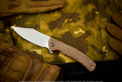 Нож Civivi Sinisys C20039-2 сталь 14C28N Silver Bead Blasted рукоять Brown Burlap Micarta