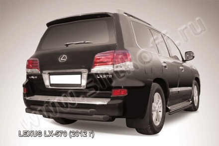 Защита заднего бампера (нержавейка) Lexus LX-570 (2012-2015) d76+d76 радиусная (черный)