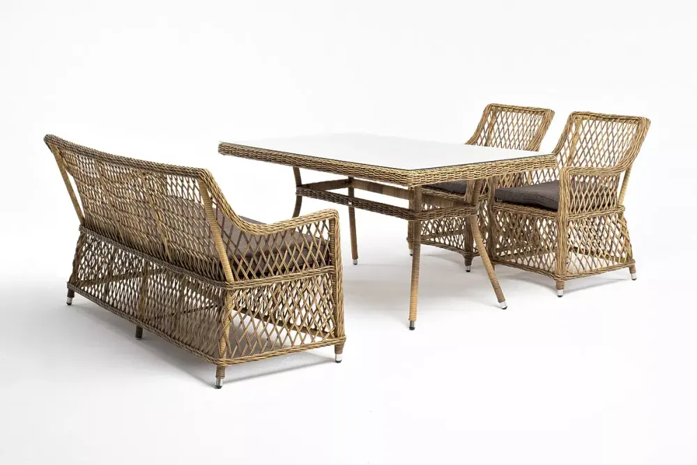 "Катания" обеденная группа плетеная на 4 персоны, цвет соломенный