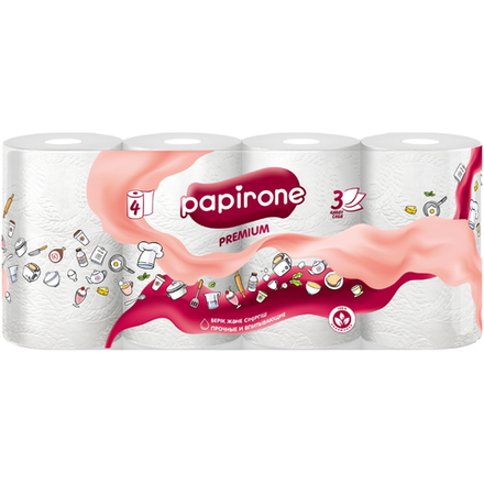 Бумажные полотенца Papirone 3 слоя 4 рулона