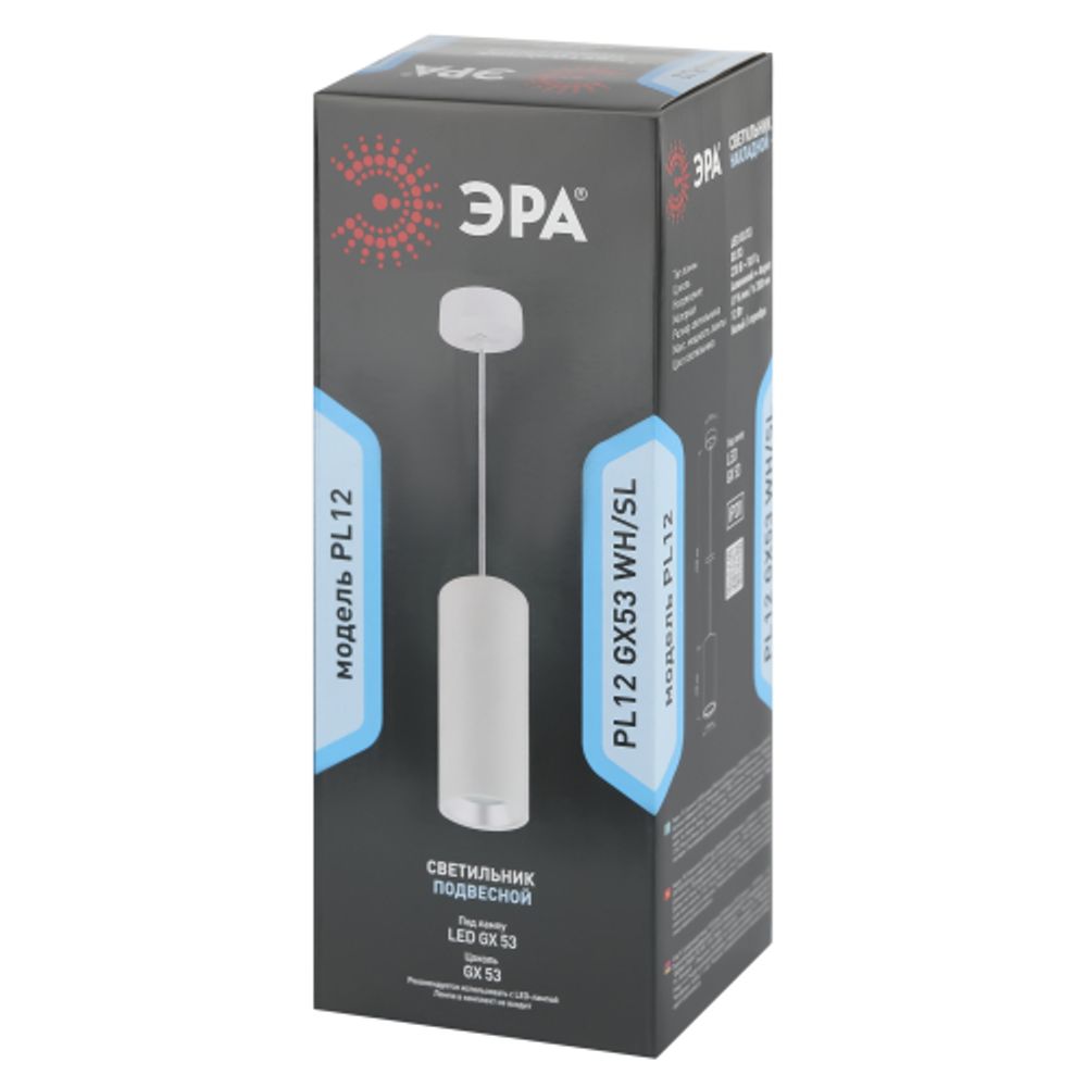 Светильник подвесной ЭРА PL12 GX53 WH/SL под лампу GX53 белый/серебро