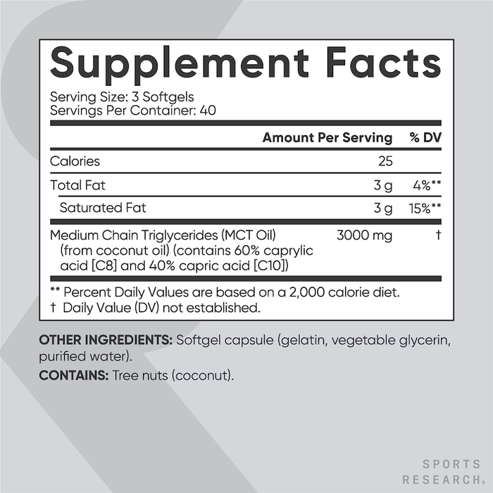 Масло с жирными кислотами МСТ в капсулах 1000 мг, MCT Oil 1000 mg, Sports Research, 120 капсул 2