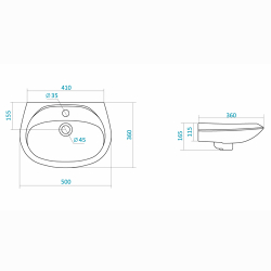 Раковина подвесная Santek Бриз 1.WH11.0.451 схема