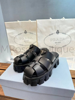 Женские мюли Prada Monolith черного цвета на тракторной подошве