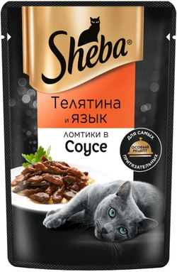 Sheba Pleasure Телятина и Язык ломтики в соусе 75г.*28шт.