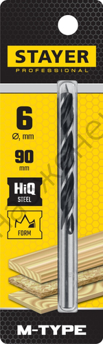 STAYER ″M-type″ 6,0x90/60мм, сверло спиральное по дереву, М-образная заточка (2942-090-06)
