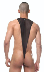 Мужское полупрозрачное боди с контрастной вставкой (Размер: L-XL) (Цвет: черный с голубым)