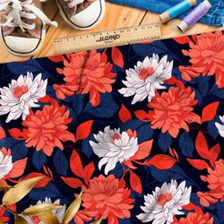 Ткань премиум флис кораловый цветочный акцент