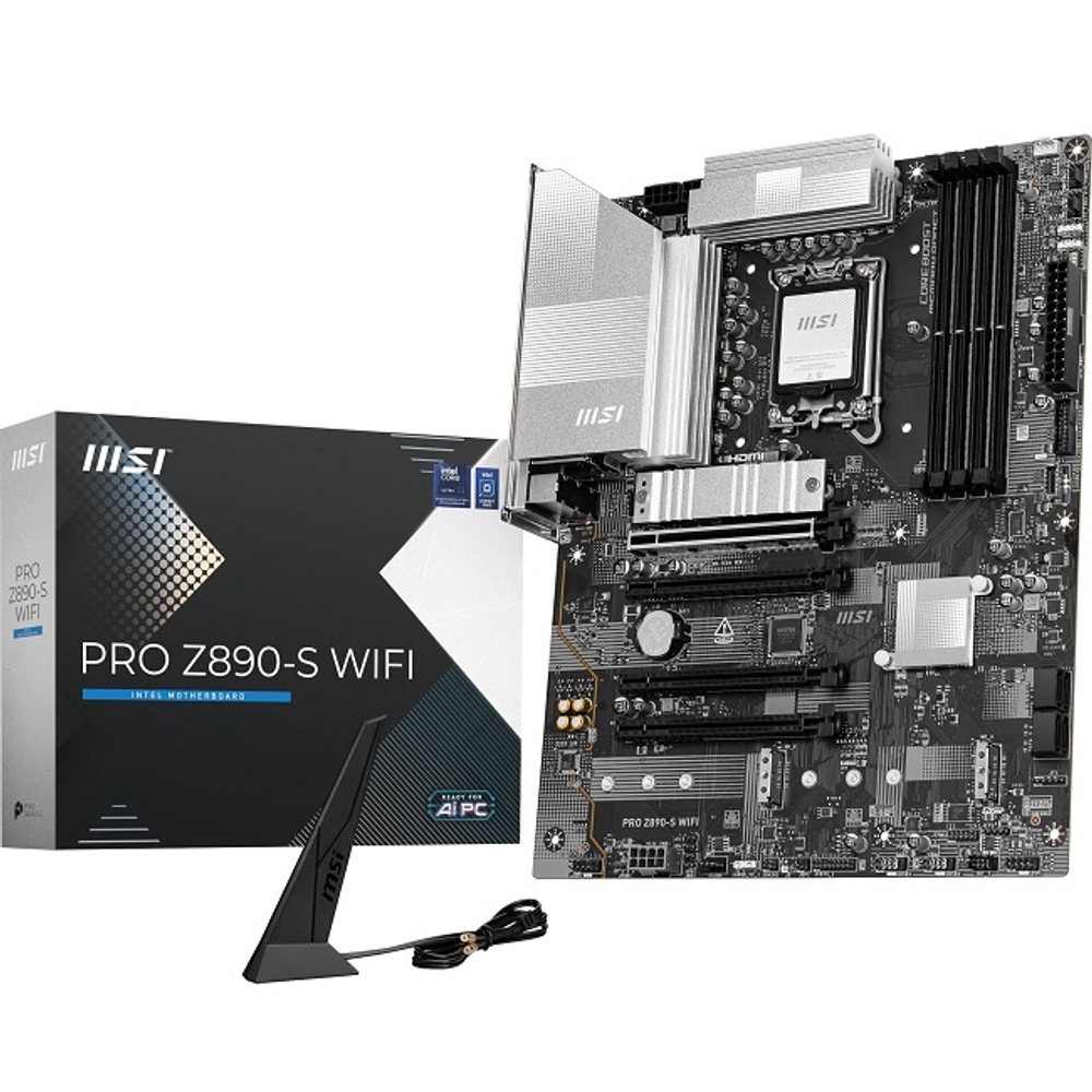 Материнская плата MSI PRO Z890-S WIFI6E (LGA1851/Z890/4xDDR5/4xPCI-Ex16/3xM.2/Wi-Fi/BT/GLAN/HDMI/DP/USB Type-C/ATX)