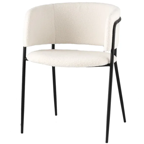 Стул с подлокотниками Nell в белом букле, черные ножки | Купить в Hallberg.ru