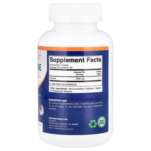 Vitamatic, таурин, 180 таблеток (1000 мг в 1 таблетке)
