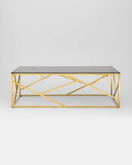 Журнальный стол 120*60 АРТ ДЕКО стекло smoke сталь золото