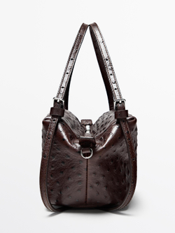 Massimo Dutti Мини-сумка из фактурной кожи, коричневый