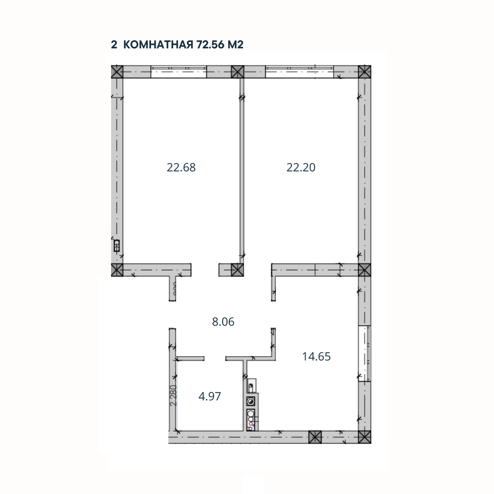 2-комн. квартира, 72,56 м²; 2,3 этажи 2-комн. квартира, 72,56 м²; 2,3 этажи