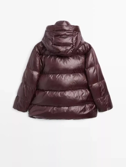 Massimo Dutti Короткая непромокаемая стеганая куртка с капюшоном, бордо