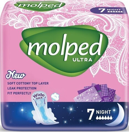 Гигиенические прокладки Molped Ultra Night 6 капель 7 шт