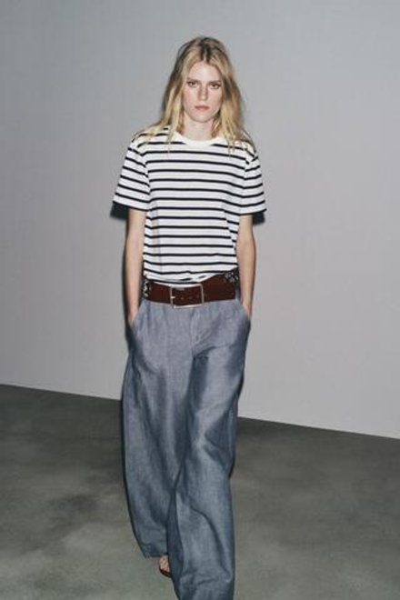ZARA БАЗОВАЯ ФУТБОЛКА ИЗ ХЛОПКА, ПОЛОСКИ
