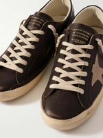 Женские кроссовки Super-Star Distressed Suede Trimmed Leather Brown