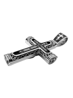 Крест деревянный с элементами серебра "Распятие.Георгий Победоносец.Казанская Богоматерь.Святой Николай Чудотворец.Спиридон Тримифунтский.