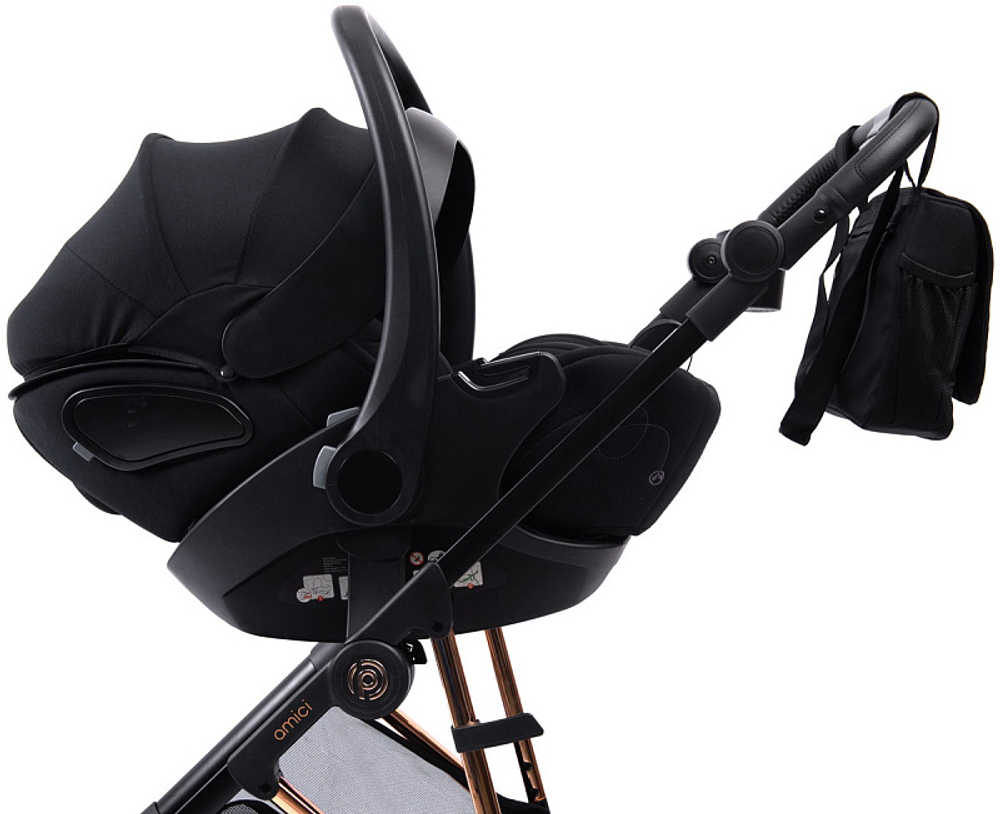 Прогулочная коляска Peppy Amici с автокреслом Verona Black Green рама Gold