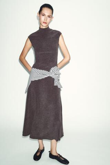 ZARA ЮБКА ИЗ МЯГКОЙ ТКАНИ, КОРИЧНЕВЫЙ МЕЛАНЖ