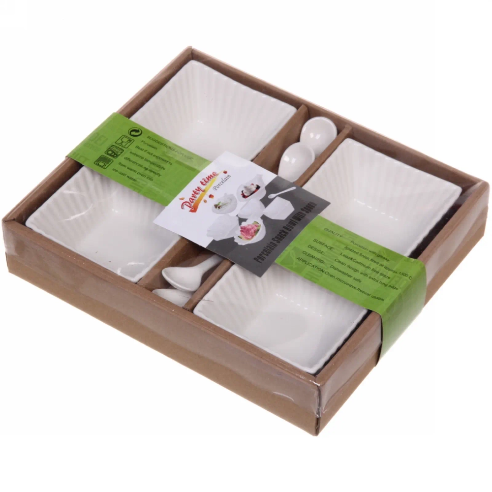 Набор соусников «White magic» 4шт с ложками «Квадраты»