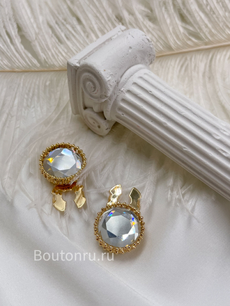 Накладка на пуговицу золотистая камень стразы (клипсы)