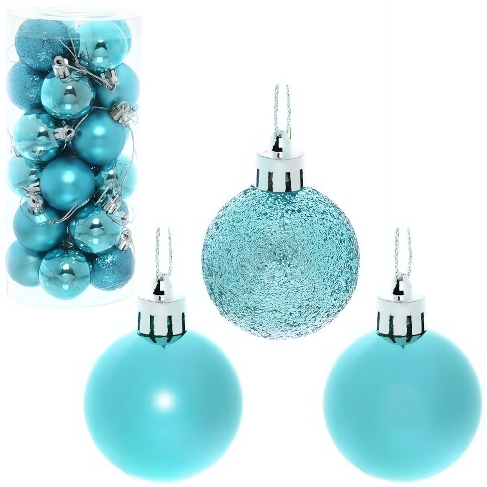 Новогодние шары 4 см (набор 24 шт) «Микс фактур», голубой
