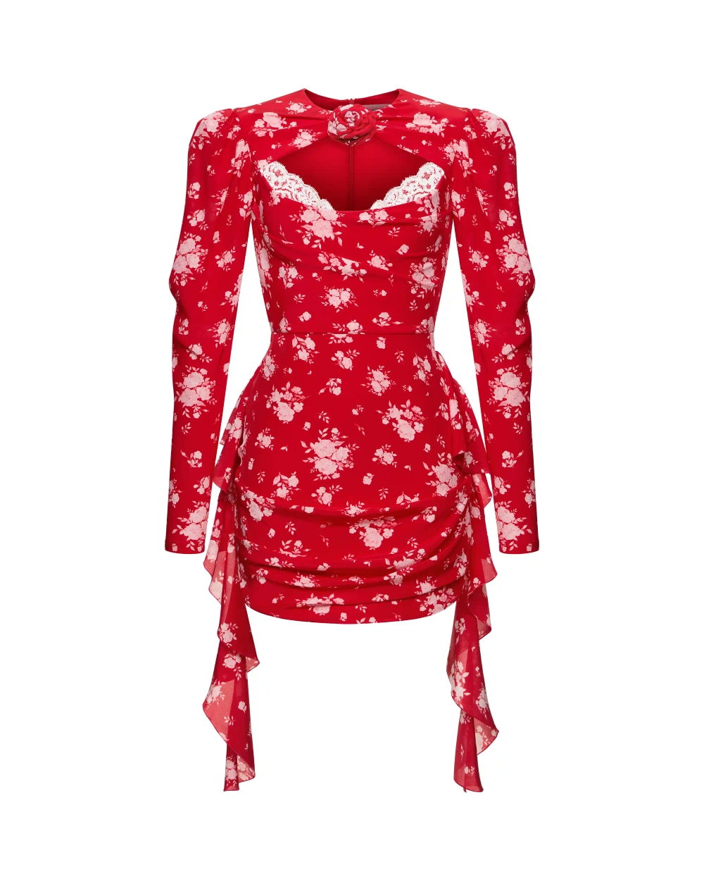 Macy, платье мини из красного крепдешина с цветочным принтом