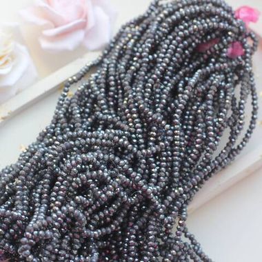 Хрусталь гранёный (стекло) рондель, тёмно-серый 4*3 мм, 1 нить, С228