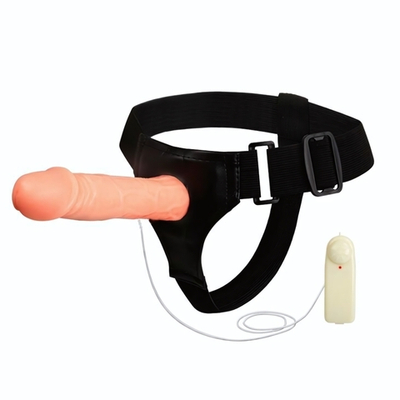 Страпон с полостью на трусиках, с вибрацией - 18 см. (Цвет: телесный)