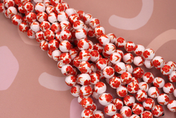 Бусины 10 мм гжель красный мак (нить 36 см) керамика