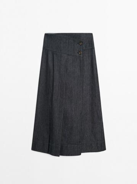 Massimo Dutti Джинсовая юбка миди из хлопка, темно-серый