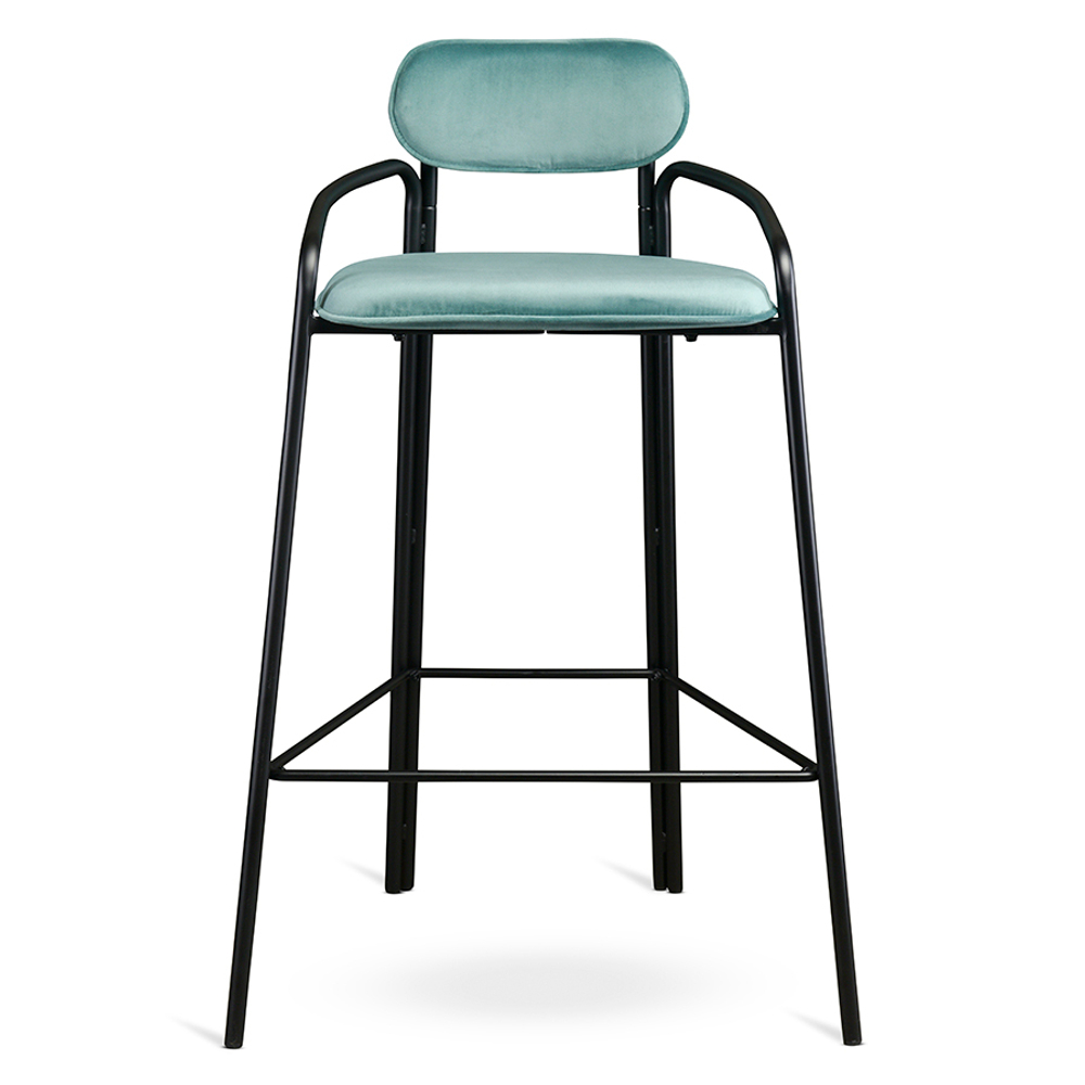 Стул барный Ror, round, велюр, черный/светло-бирюзовый