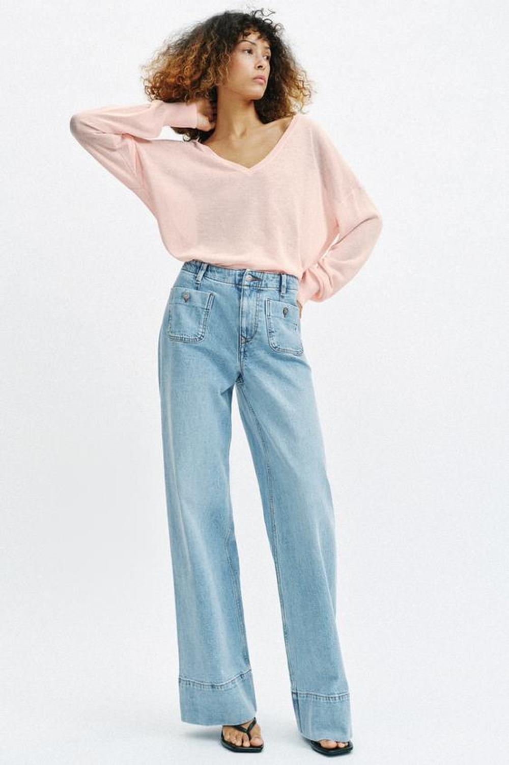 ZARA ДЖИНСЫ Z1975 WIDE LEG С ВЫСОКОЙ ПОСАДКОЙ И КАРМАНАМИ, ГОЛУБОЙ